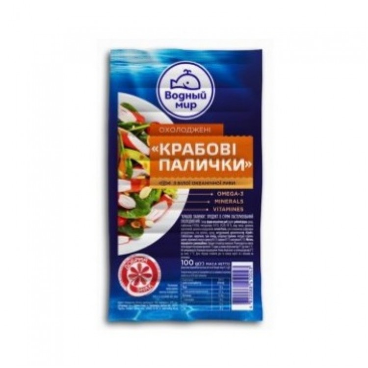 Крабовые палочки "Водный мир" (охлажденные). Упаковка: 100г. Цена за 1упак- 21грн.